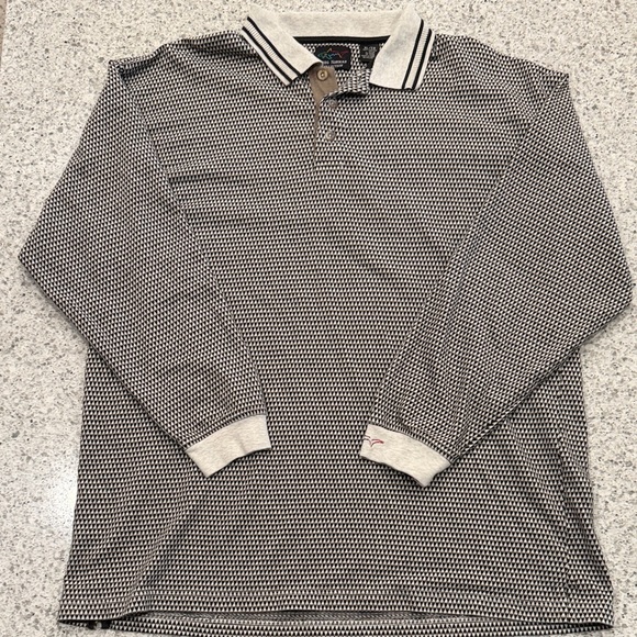Greg Norman Collection Other - Greg Norman Collection Long-Sleeve Polo in Black and Cream Mens XL 100% Cotton